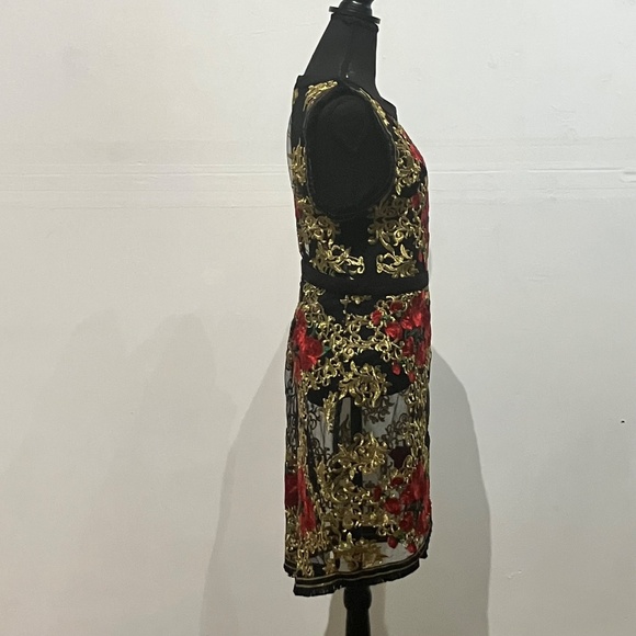 Wow, couture, red, black and gold lace dress - Picture 3 of 13